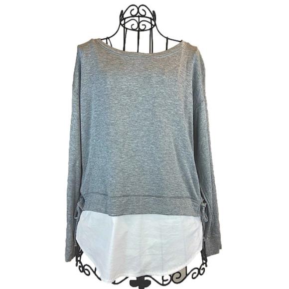 White House Black Market Layered Look Knit Top with Shirttails & Lace Up Sides M - Picture 1 of 8